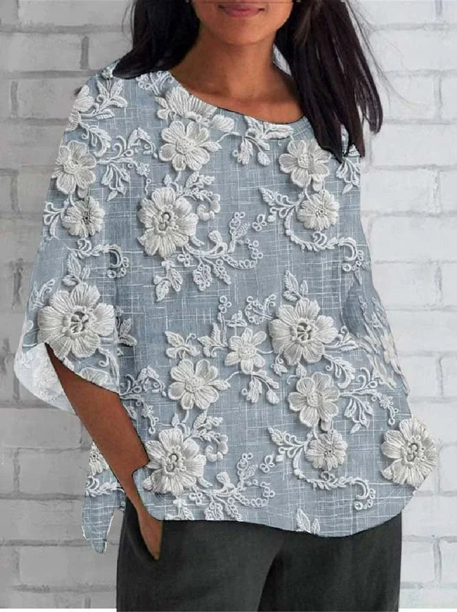 Women's Floral Embroidered Relaxed Blouse