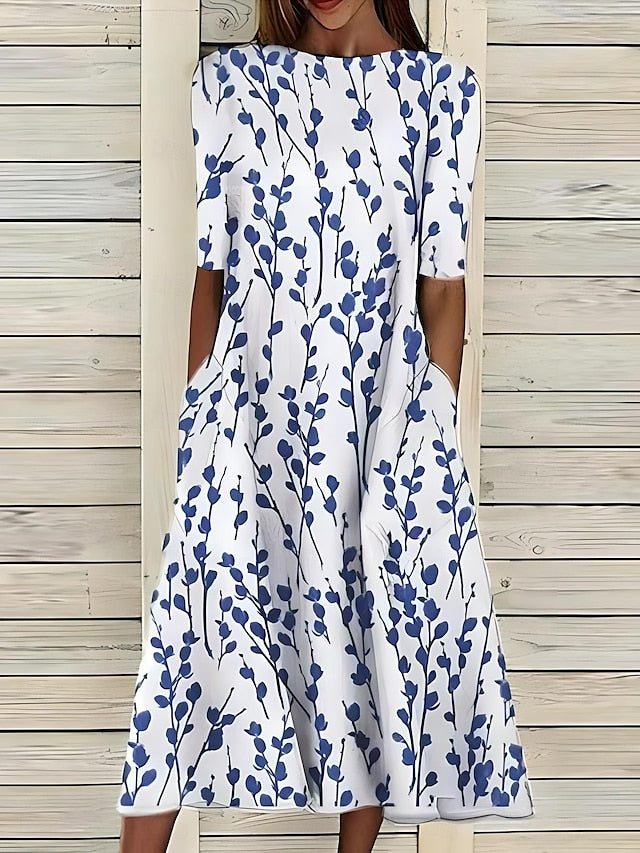 Women's Floral Print A-Line Midi Dress