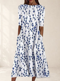 Women's Floral Round Neck Midi Dress