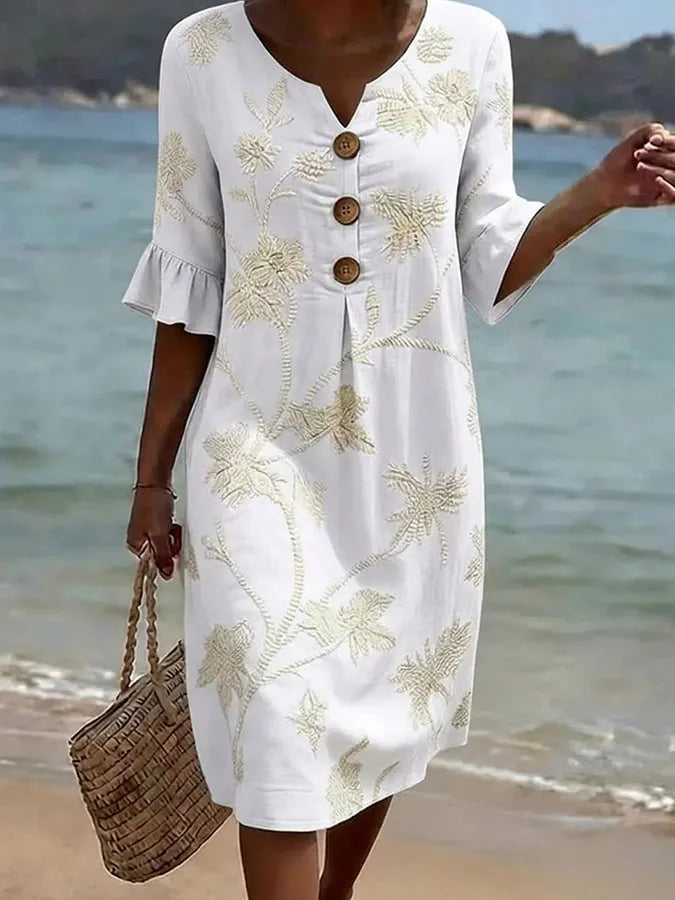 Women's Floral Pattern Flared Sleeve Casual Dress