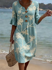 Women's Floral Button Front Loose Dress