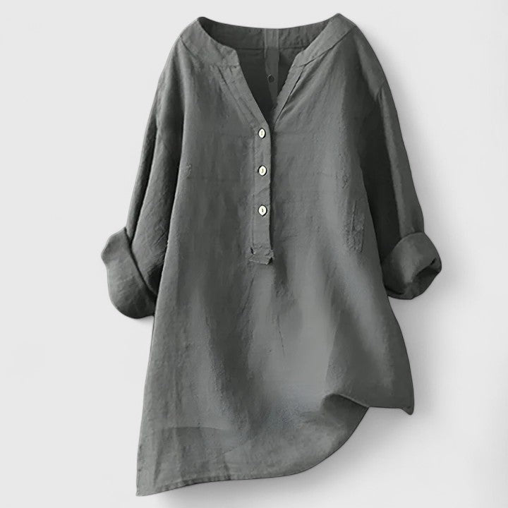 Women's Button Front Roll-Up Sleeve Tunic Blouse