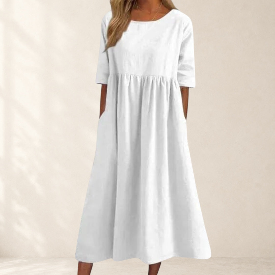 Women's Classic Short Sleeve A Line Midi Dress