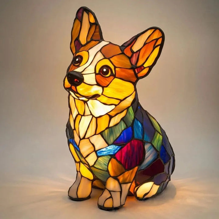 Cozy Stained Glass Corgi Dog Lamp