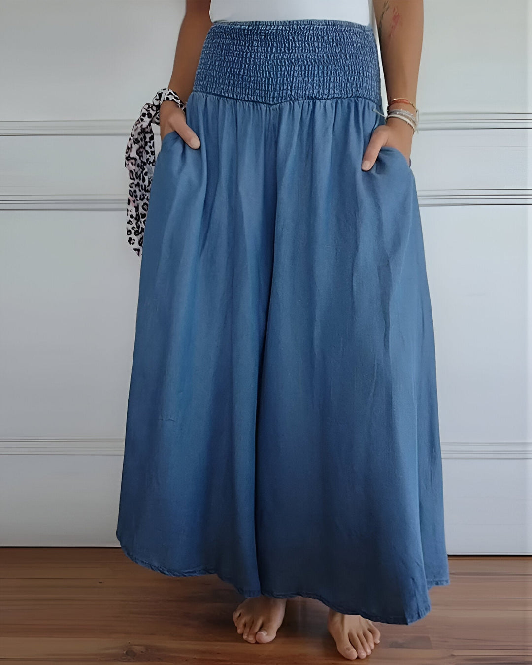 Women's Elastic Waist Flowing Wide Leg Skirt Trousers