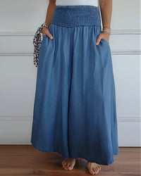 Women's Elastic Waist Flowing Wide Leg Skirt Trousers