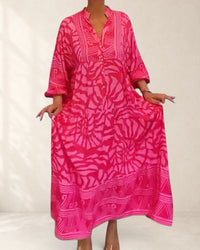 Women's Printed V Neck Half Sleeve Maxi Dress