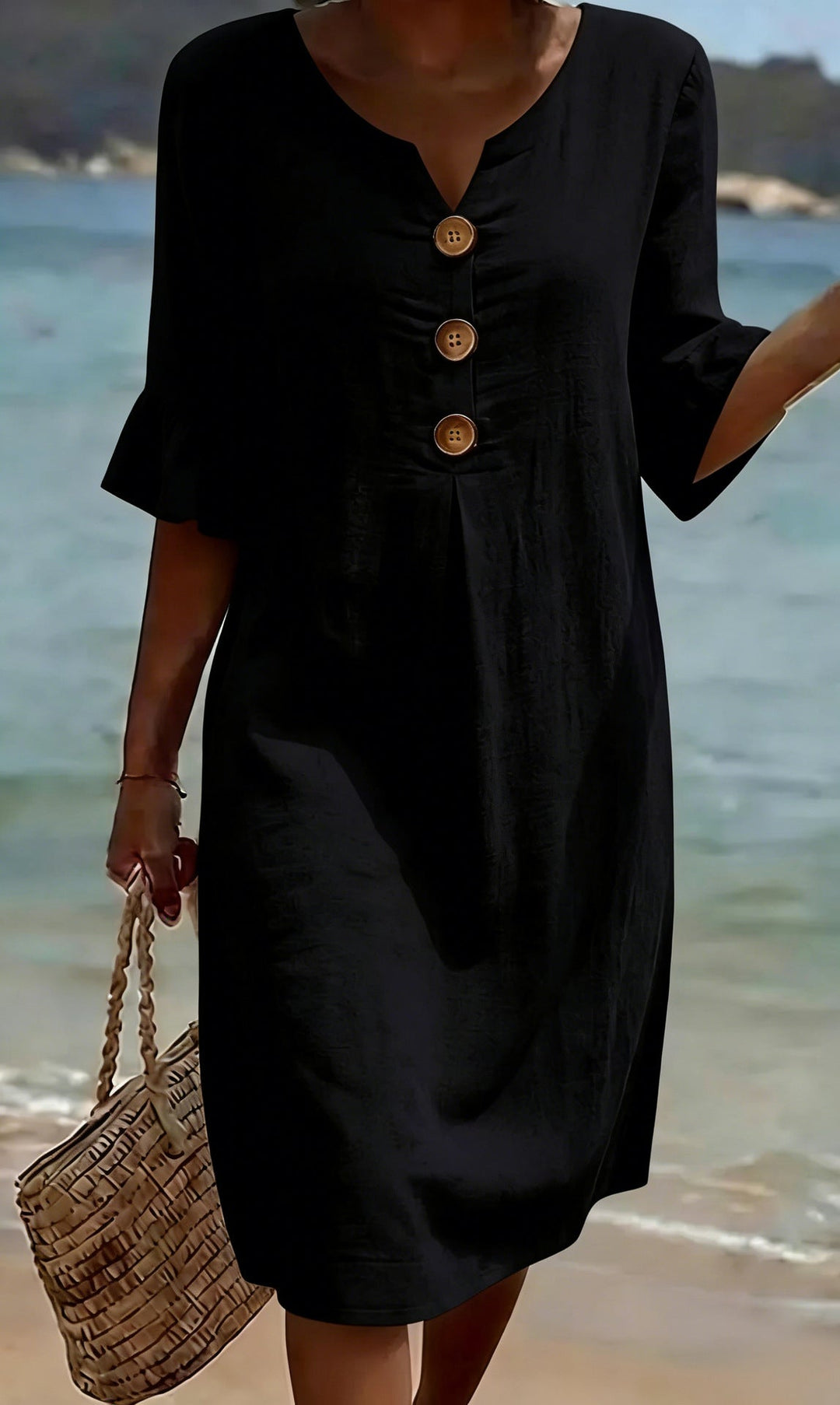 Women's Button Front Loose Fit Tea Dress