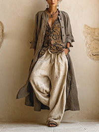 Women's Botanical Print Duster and Trouser Set