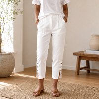 Women's Button Hem Cropped Pocket Trousers