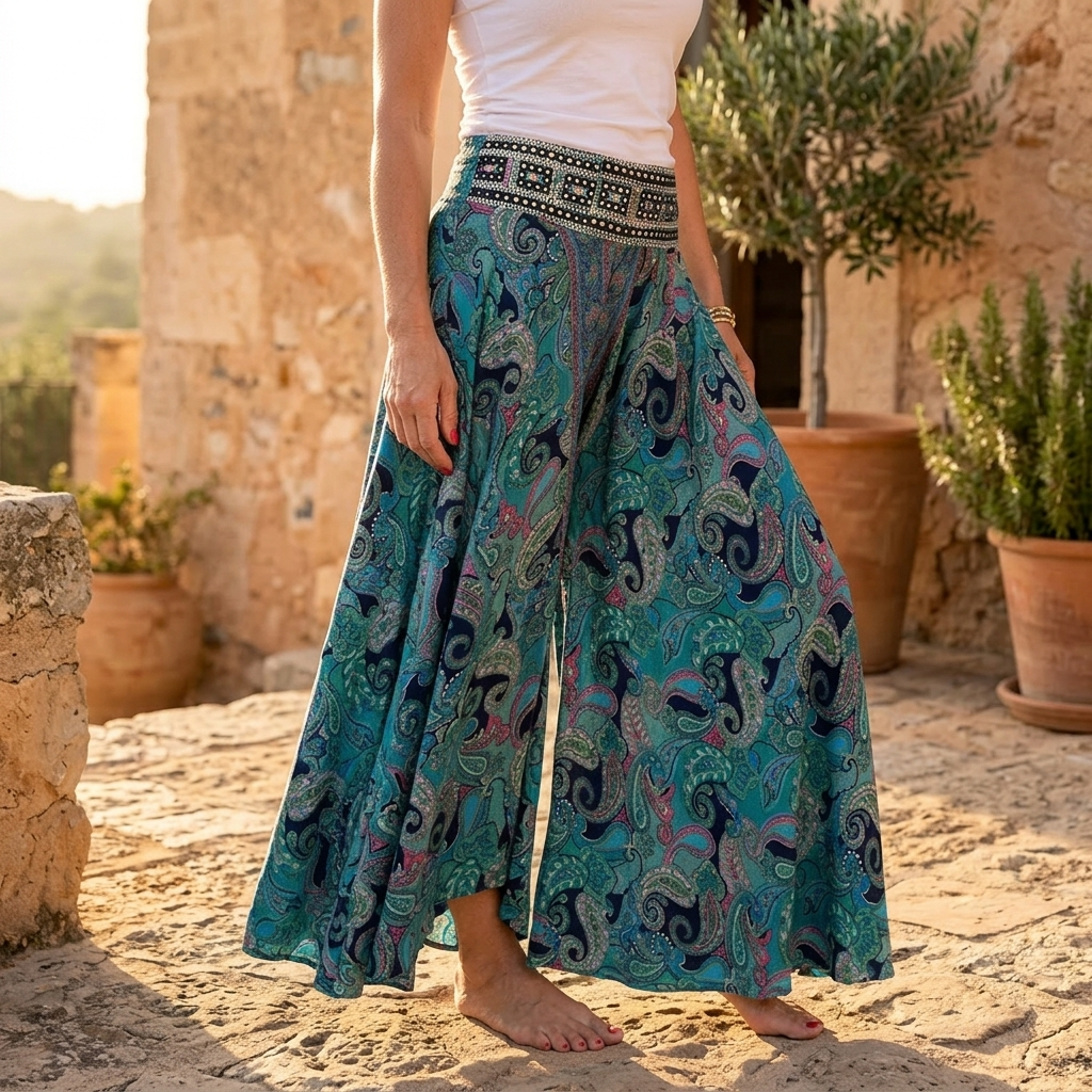 Women's Flowy Paisley Print Wide Leg Palazzo Pants