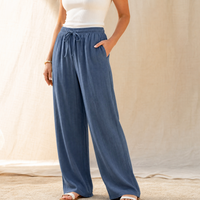 Women's Drawstring Waist Wide Leg Pants