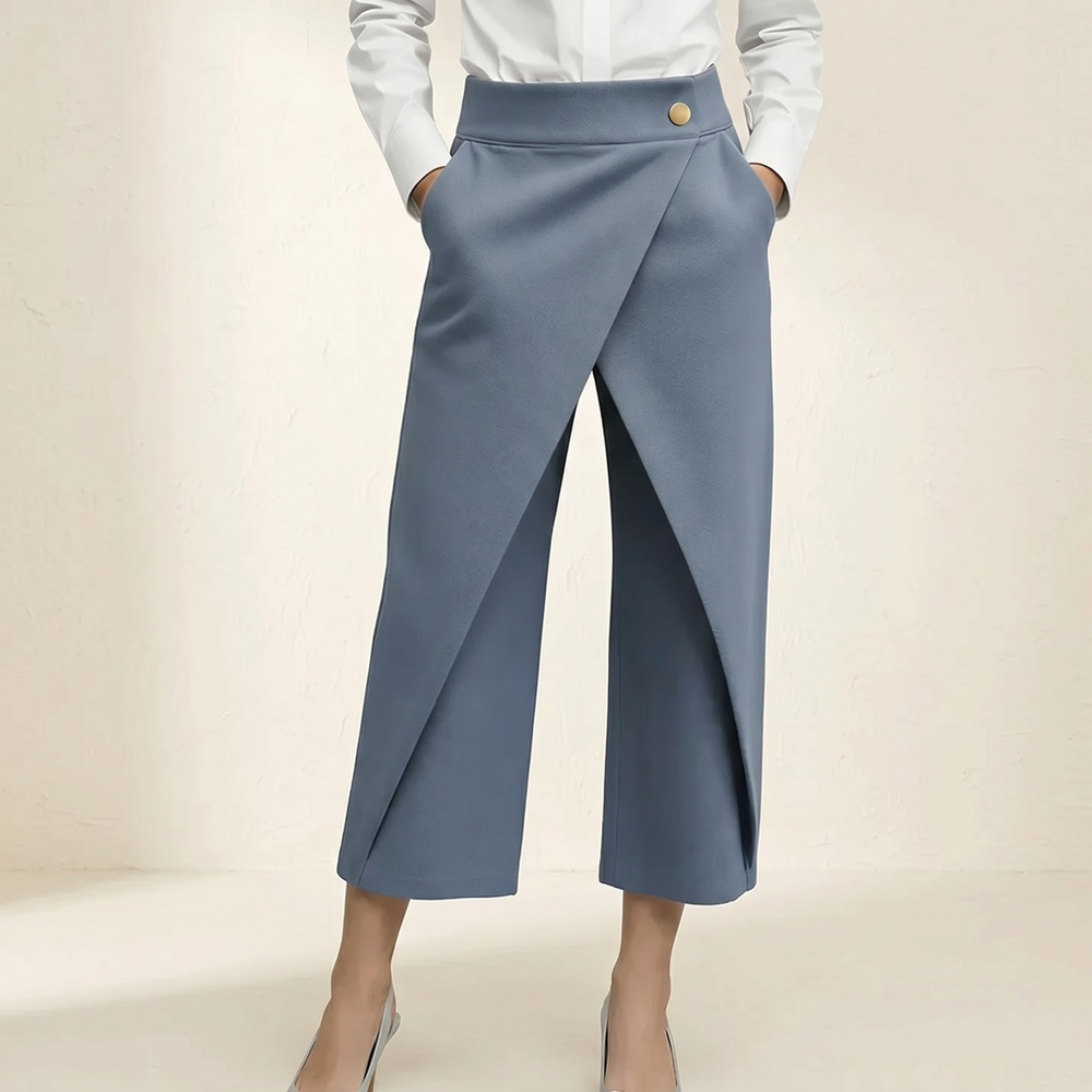 Women's Wrap Front High Waist Wide Leg Trousers