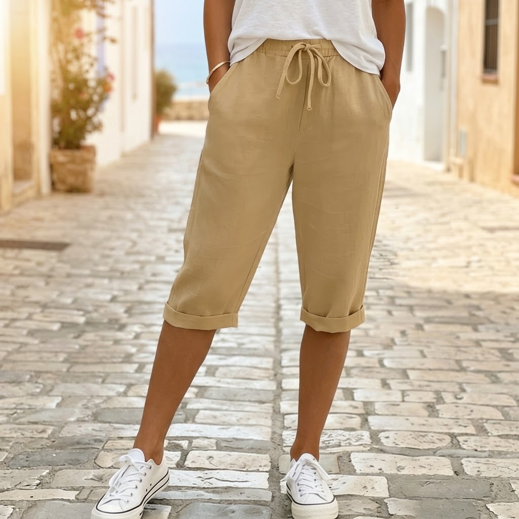 Women's Elastic Drawstring Rolled Cuff Cropped Trousers
