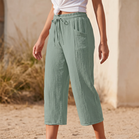 Women's Textured Drawstring Deep Pocket Cropped Trousers