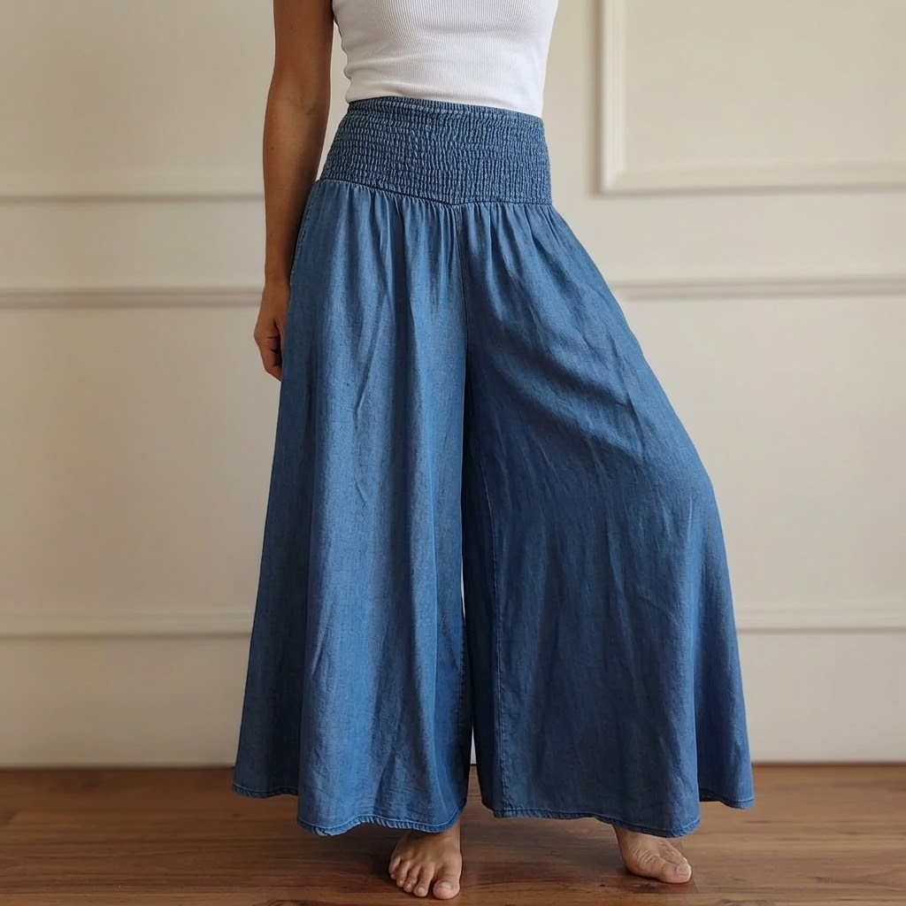 Women's Smocked High Waist Wide Leg Palazzo Trousers