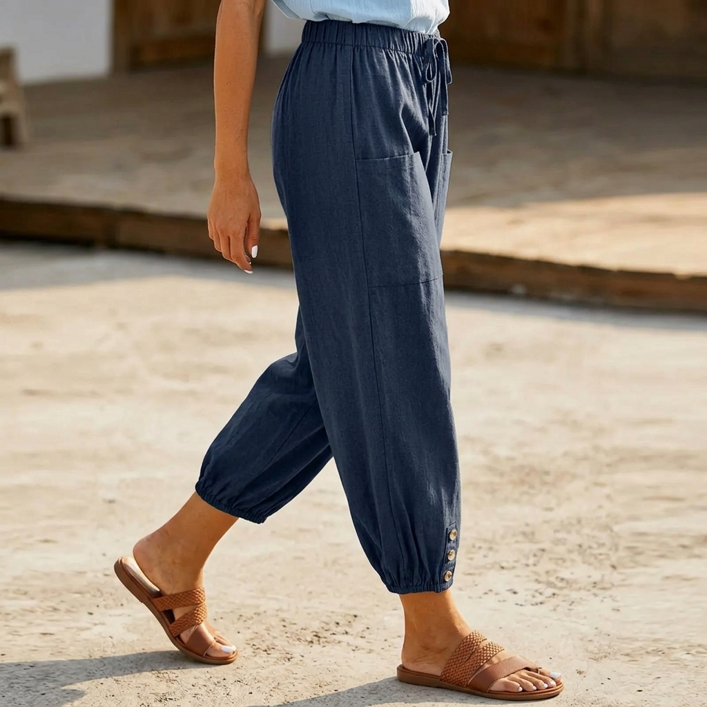 Women's Relaxed Fit Drawstring Mid Calf Capri Trousers