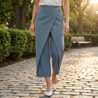 Women's Wrap Front High Waist Wide Leg Trousers