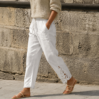 Women's Lace Hem Cutwork Drawstring Trousers