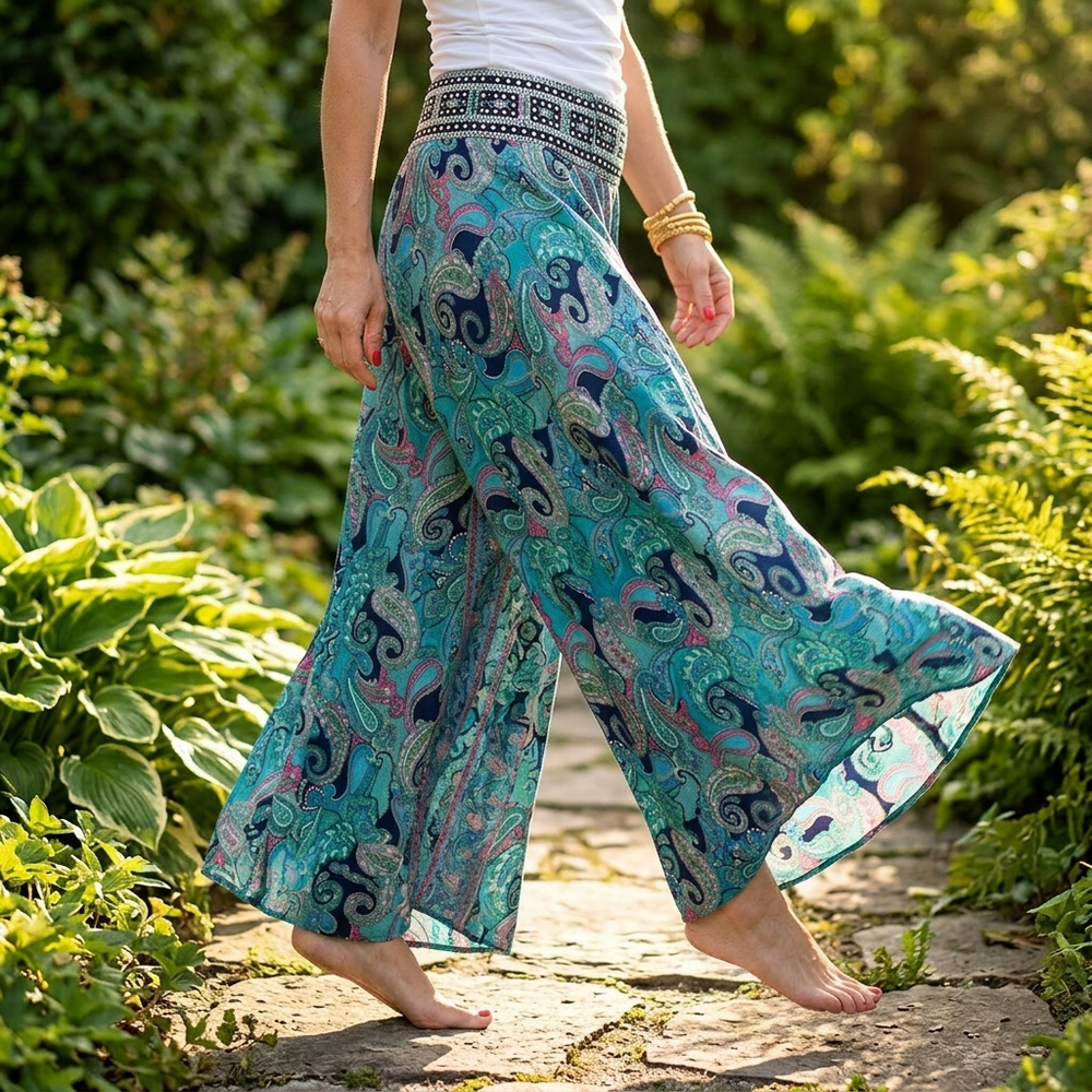 Women's Flowy Paisley Print Wide Leg Palazzo Pants