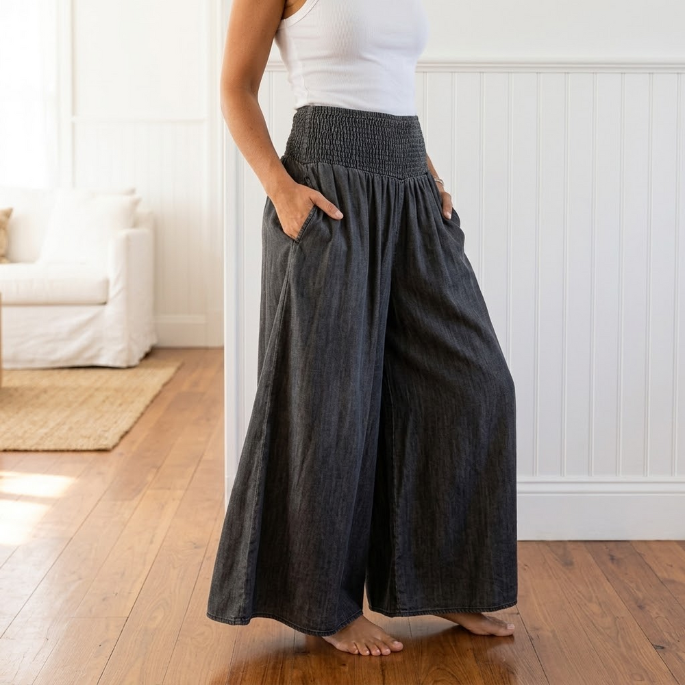 Women's Smocked High Waist Wide Leg Palazzo Trousers