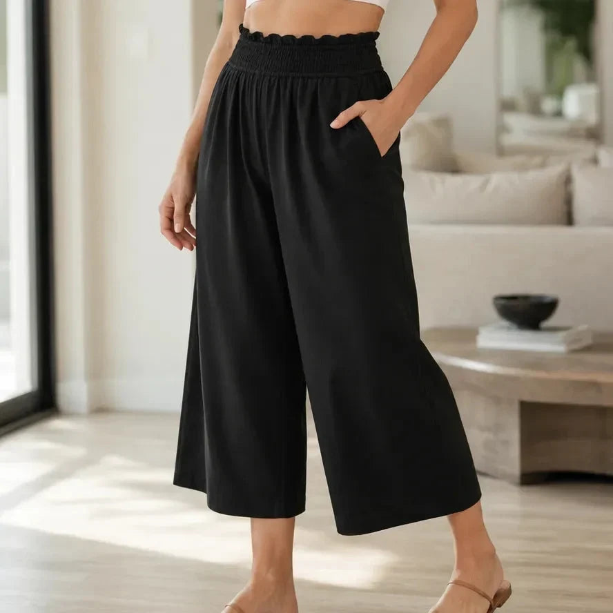 Women's High Waisted Smocked Cropped Pants