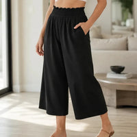 Women's High Waisted Smocked Cropped Pants