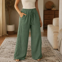 Women's Lace Trim Wide Leg Drawstring Trousers