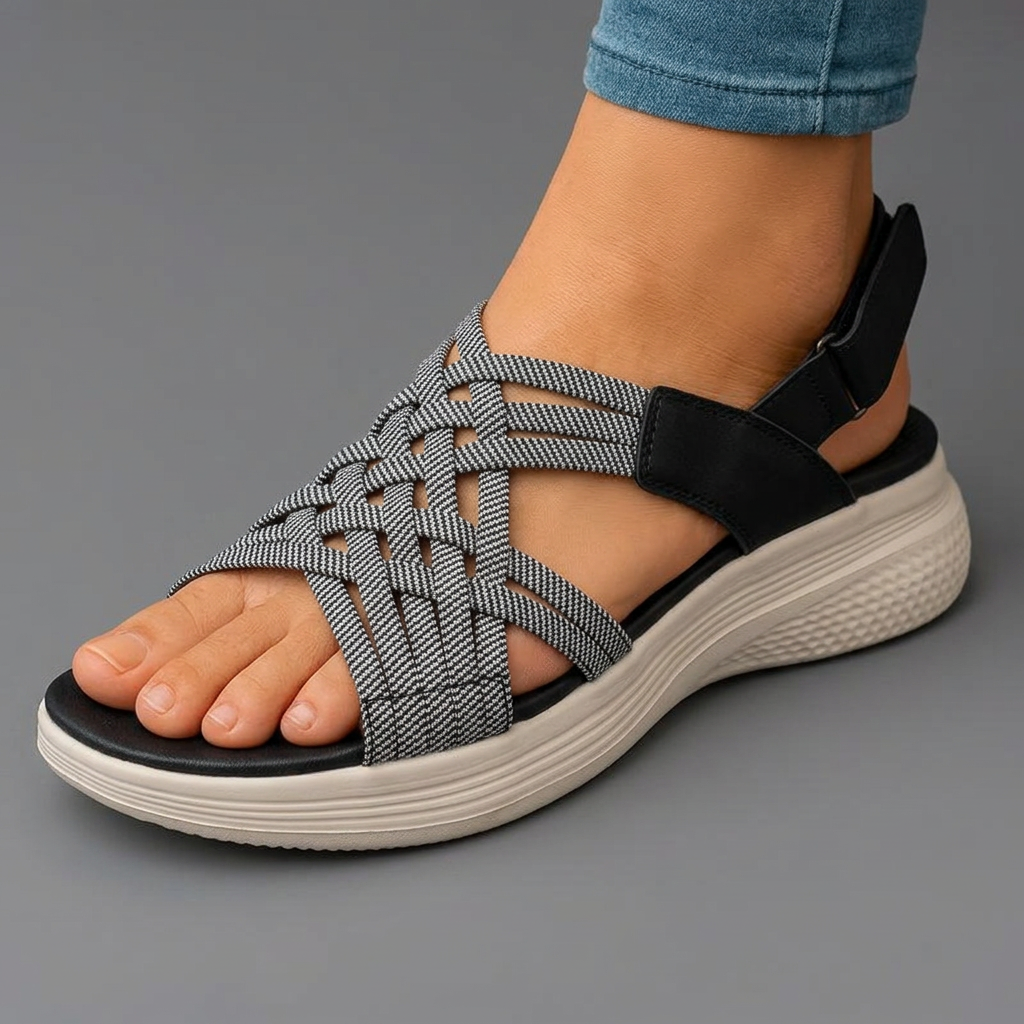 Women's Interwoven Stretch Strap Slip On Sandals