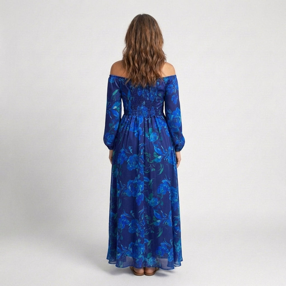 Women's Floral Off Shoulder Gathered Maxi Dress