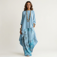 Women's Asymmetric Tunic and Floral Wide Leg Set