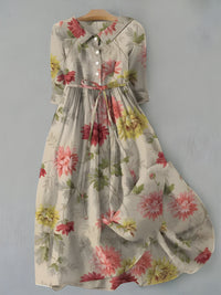 Women's Vintage Warm Floral Short Sleeve Dress
