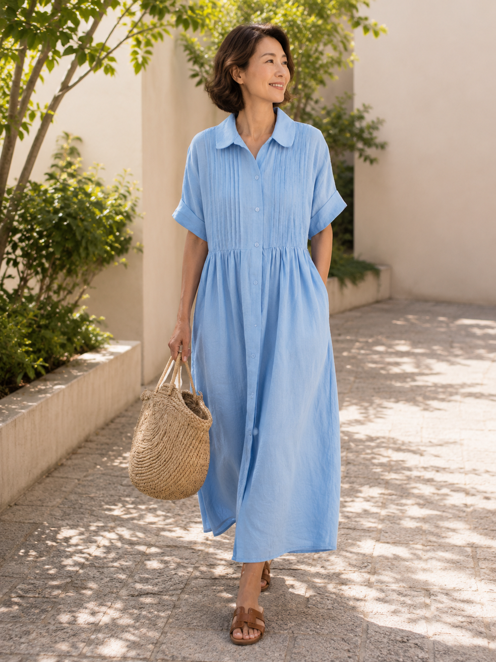 Women's Short Sleeve Button Front Shirt Dress