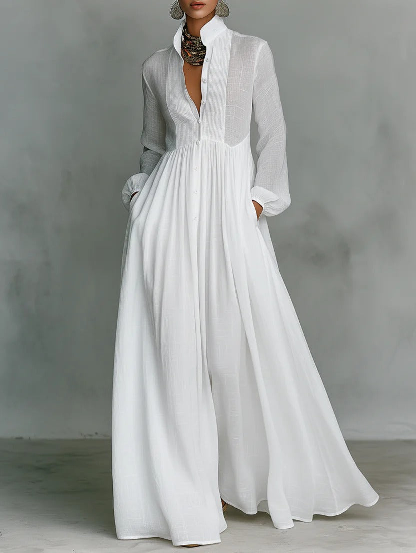 Women's Classic Button Front Belted Maxi Dress
