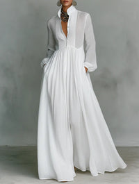Women's Classic Button Front Belted Maxi Dress