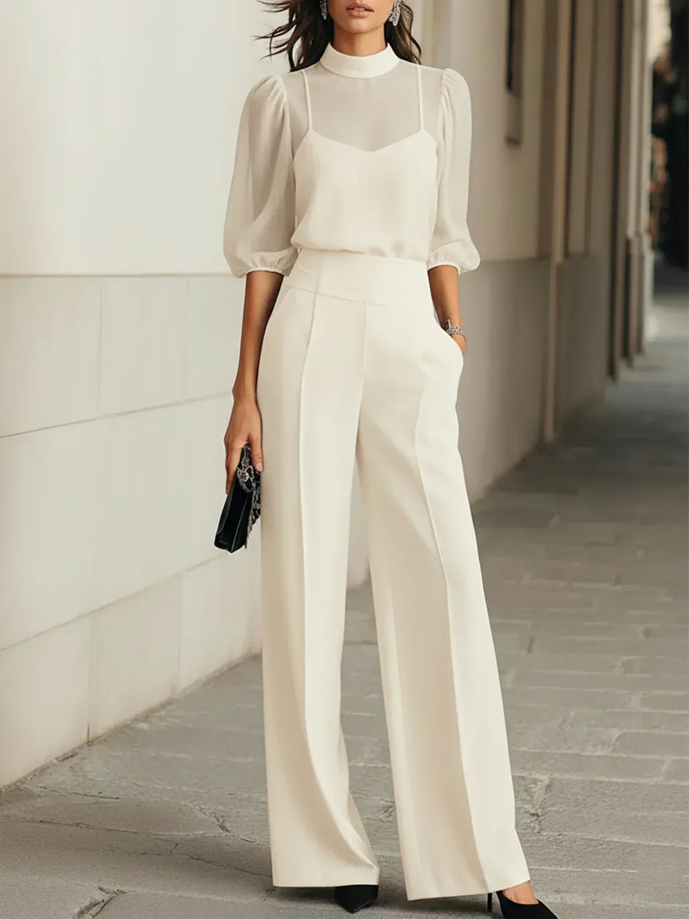 Women's Three Piece Camisole Wide Leg Trouser Set