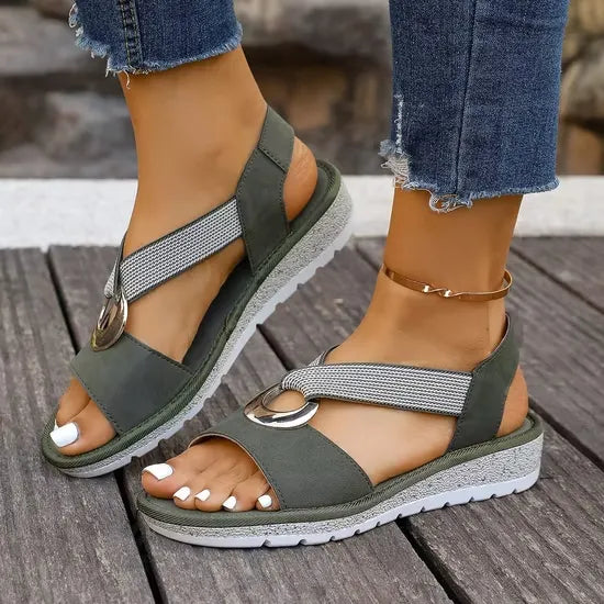 Women's Cross Strap Gold Ring Sandals