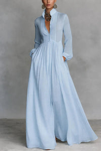 Women's Button Front Gathered Waist Maxi Dress