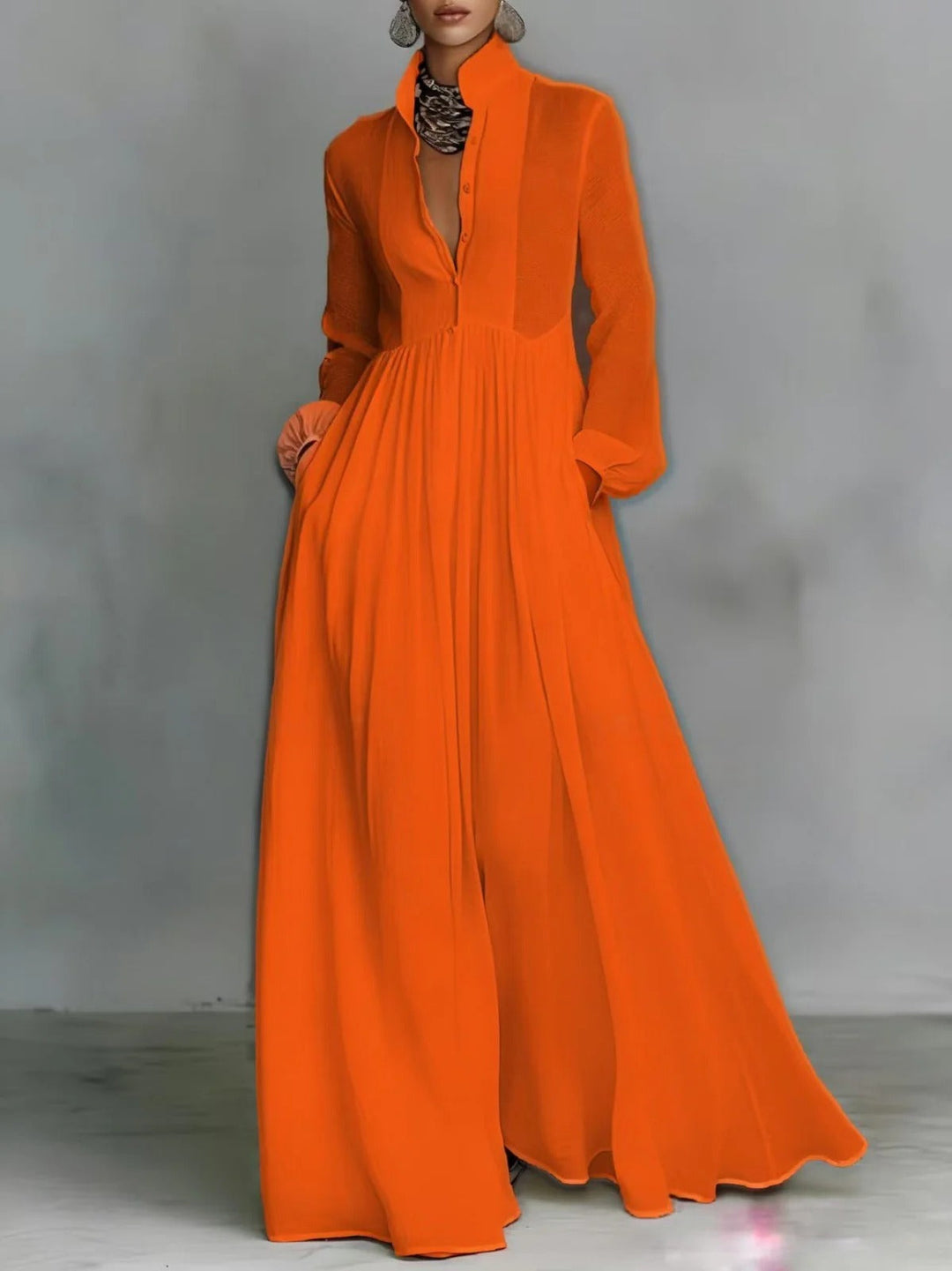 Women's Button Front Flowing Maxi Dress