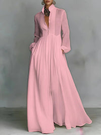Women's Button Front Flared Hem Maxi Dress