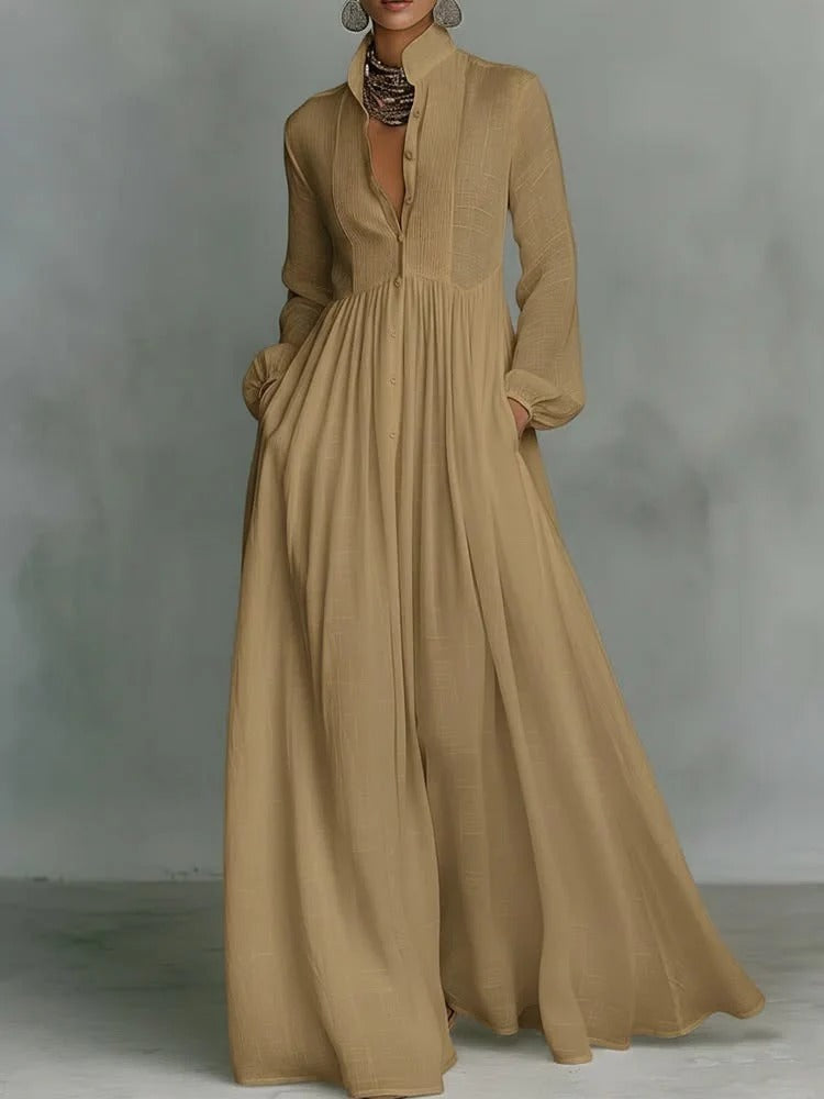 Women's Flowing Button Front Short Sleeve Maxi Dress