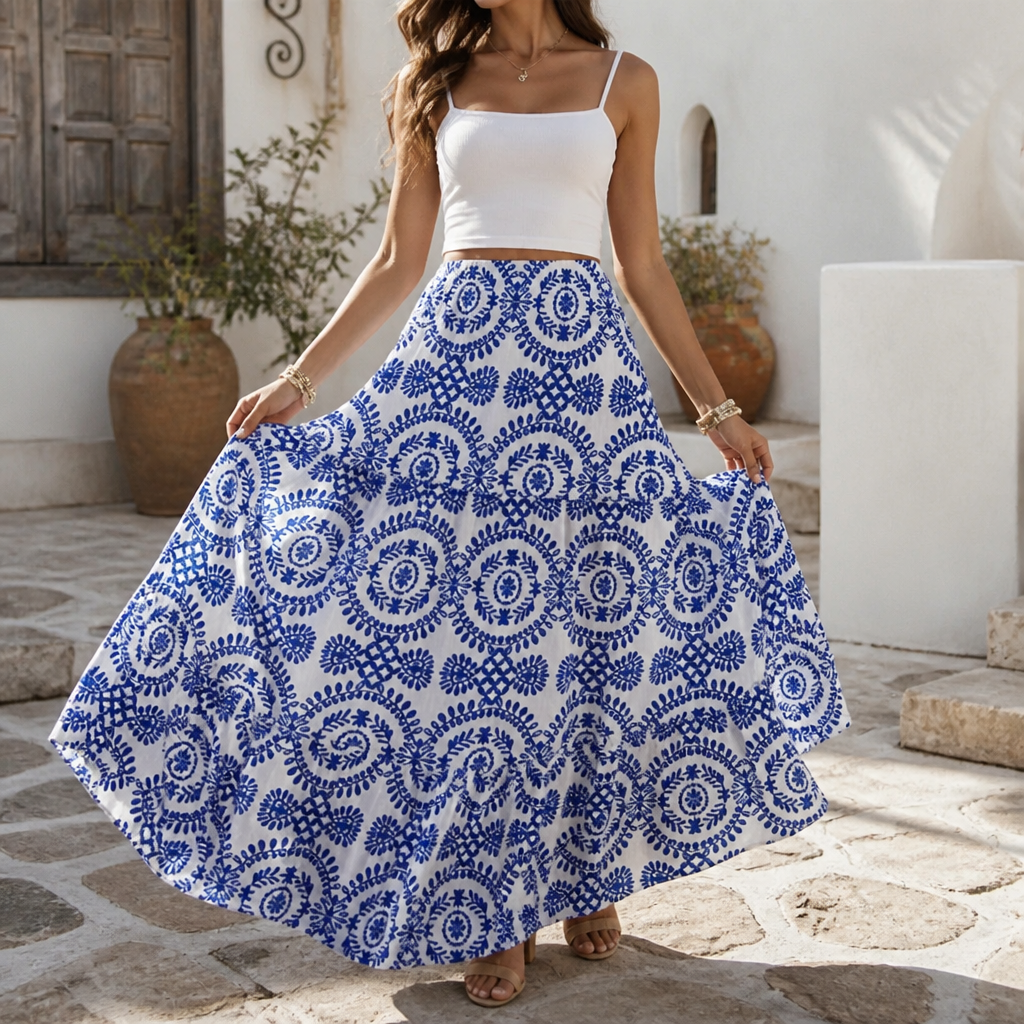 Women's Tiered Ruffle Hem Maxi Skirt