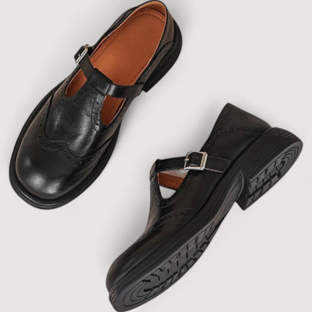 Women's Cushioned T-Bar Brogue Mary Jane Shoes