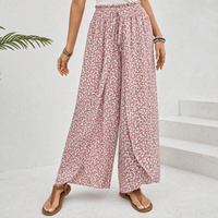 Women's Smocked Waist Wrap Slit Wide Leg Trousers