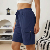 Women's Drawstring Waist Six Pocket Cargo Shorts