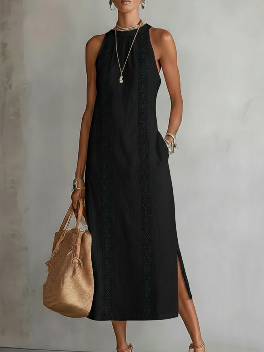 Women's Sleeveless Lace Trim Midi Dress