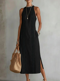 Women's Sleeveless Lace Trim Midi Dress