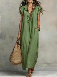 Women's Ruffled Lace Up Tiered Maxi Dress