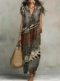 Women's Retro Pattern Ruffle Maxi Dress