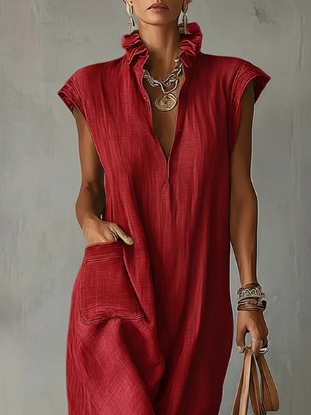 Women's Ruffle Collar Tiered Maxi Dress